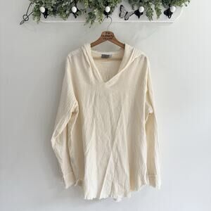 Men’s Ornelas By Xbaal Cream Guazy V Neck Beachy Hooded Shirt XL A.S